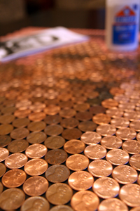 Close up of pennies on a Penny Portrait