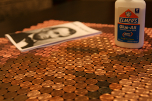 Close up of pennies on a Penny Portrait